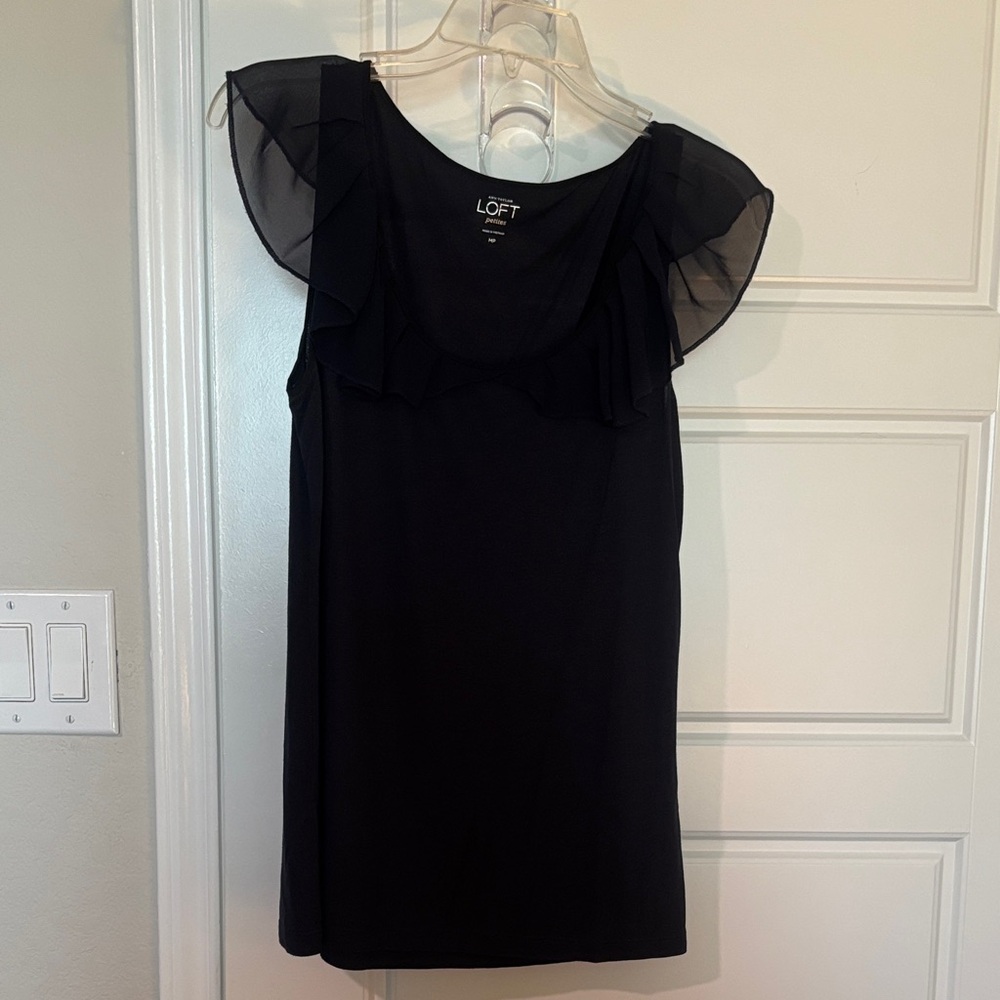 ANN TAYLOR LOFT Sheer Ruffle Sleeve Dark Blue Top